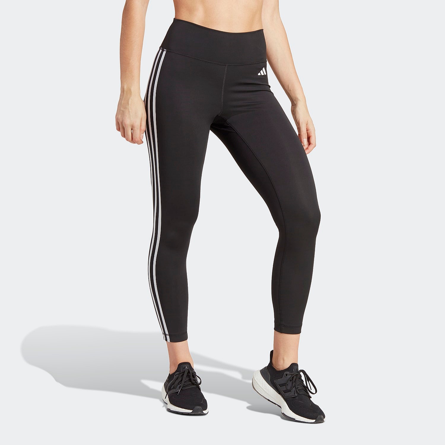 adidas Womens Lightweight High Rise 3-Stripe Mesh 7/8 Leggings Carbon Size M