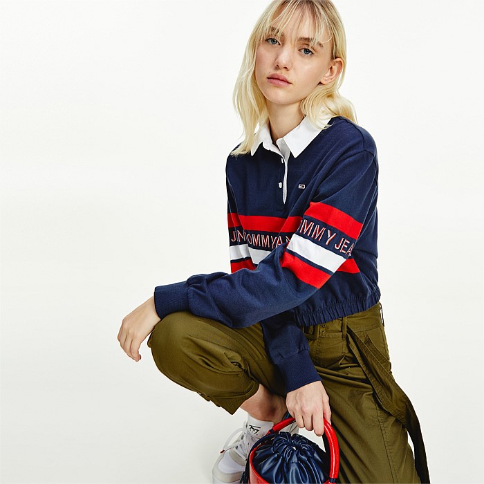 Stripe Cropped Rugby Polo
