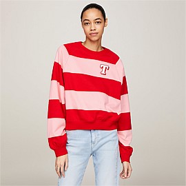 Relaxed Letterman Striped Crew